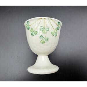 Belleek Irish Porcelain Shamrock Basketweave Egg Cup 2.5” Vintage 2001-2006